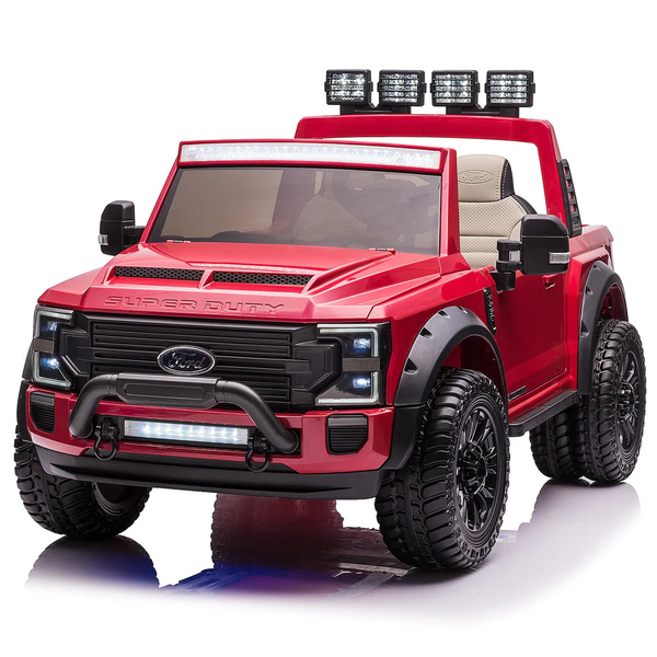 Limited Edition 24V Licensed Ford Super Duty F450 Cherry Red 2 Seaters Electric Kids' Ride On Car with Parental Remote Control Perfect Gift - Kids On Wheelz