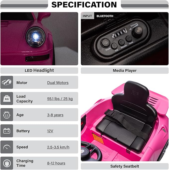 Led Car Ruf Porsche Licensed RUF Classic 911 - 12V Electric Ride-On for Kids with ...