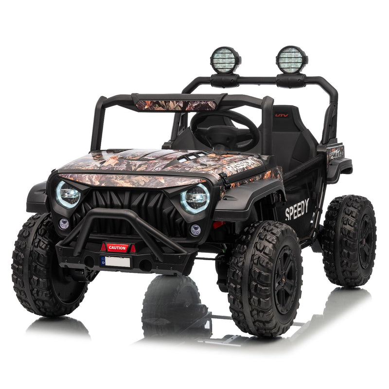 Children's off-road vehicle with camouflage pattern on a white background