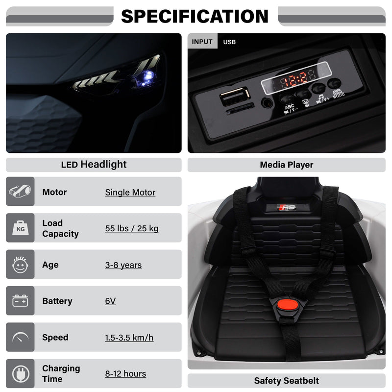 Audi RS e-tron GT Licensed Ride on Car, 6V Battery Powered Electric Car with Remote Control, Suspension Wheels, Soft Start, Music, Headlights