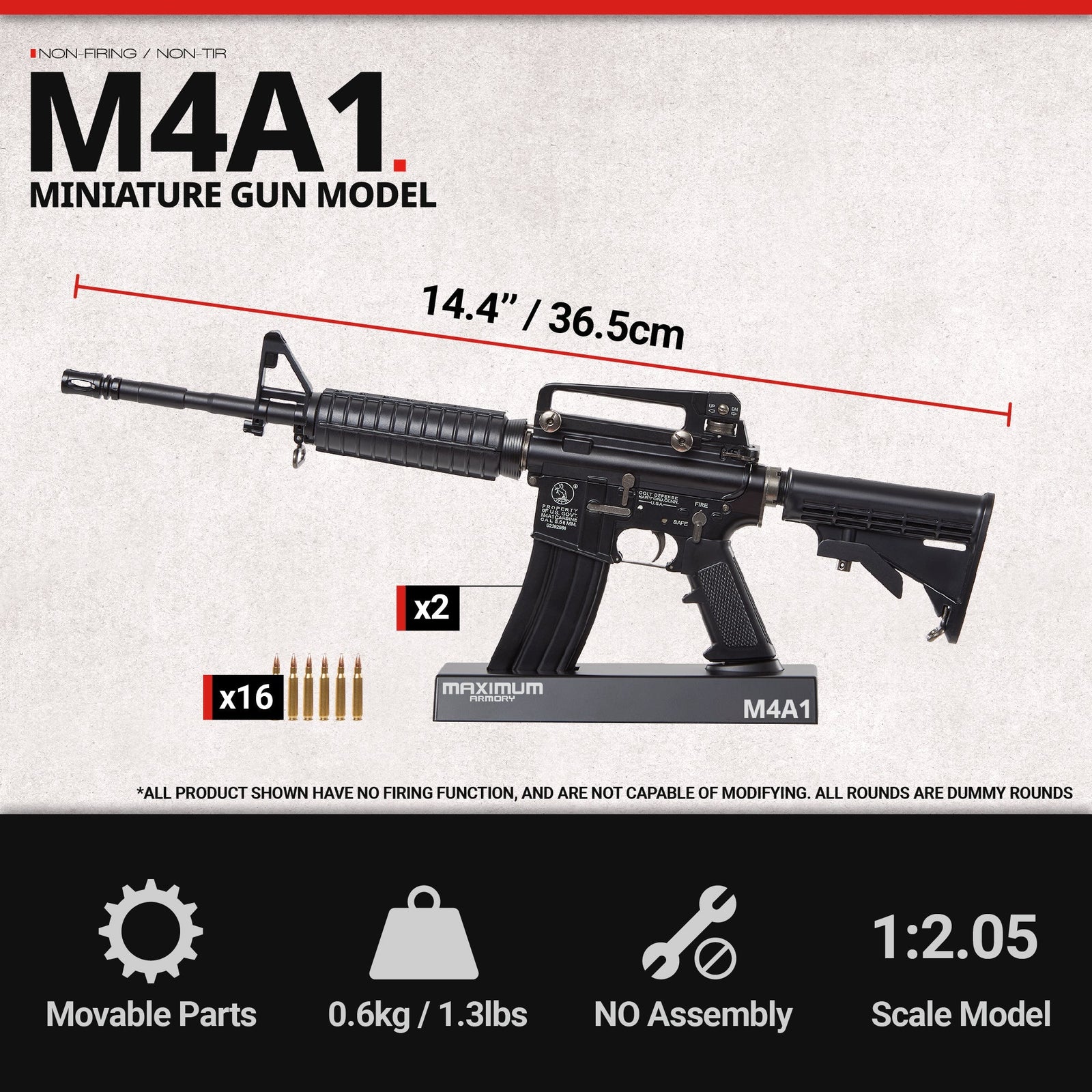 M4A1 - Black - Maximum Armory Licensed Miniature Model - 1:2.05