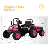 HL338 Kids Electric Ride On Tractor with Detachable Wagon Pink
