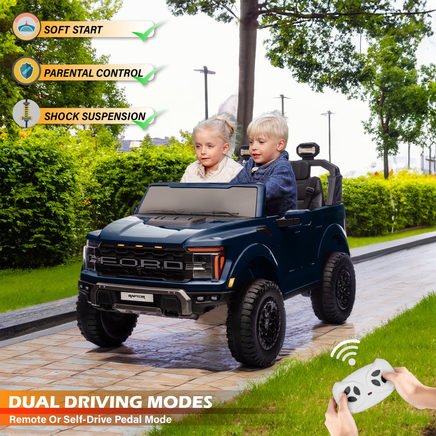 Ford F-150 Raptor 24V 2 Seater Ride-On Truck for Kids With Parental Control
