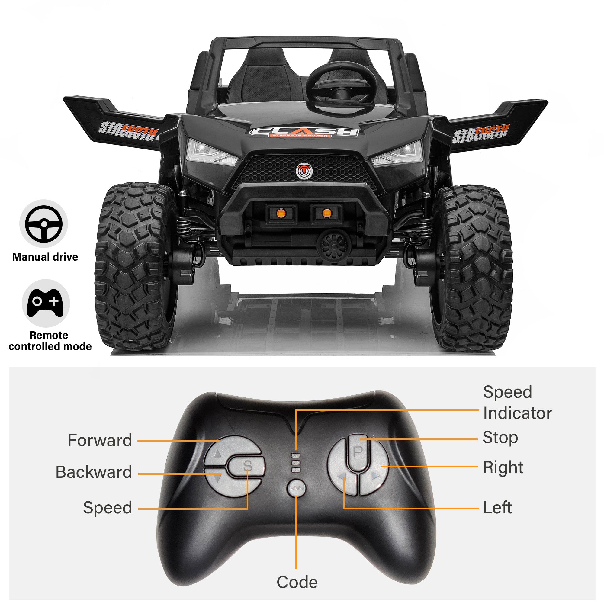 High Speed 2.0 24V Dune Buggy Off-Road UTV Limited Edition Black with Remote Control and Rubber Tires