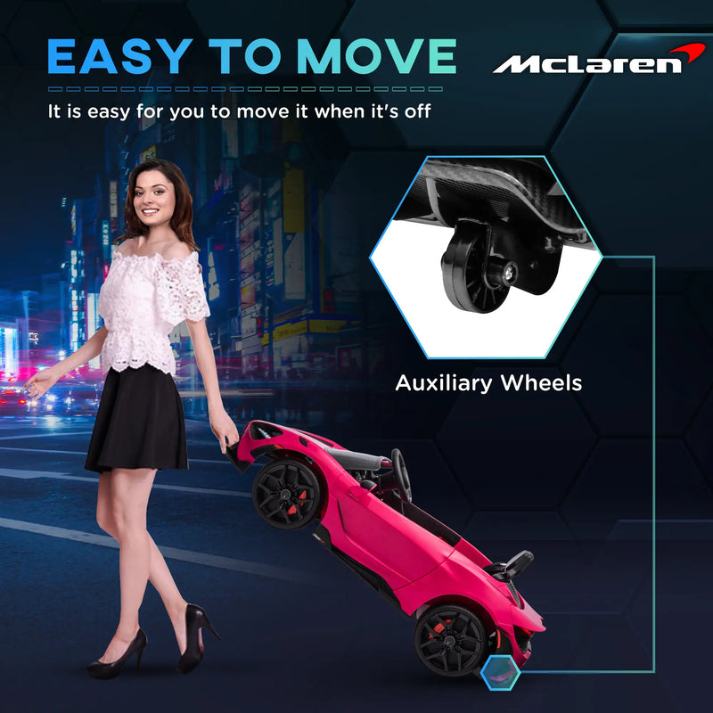 Qaba McLaren 765LT Licensed 12V Kids Electric Car w/ Scissor Doors, Transport Wheels, Remote, Slow Start, Music Horn