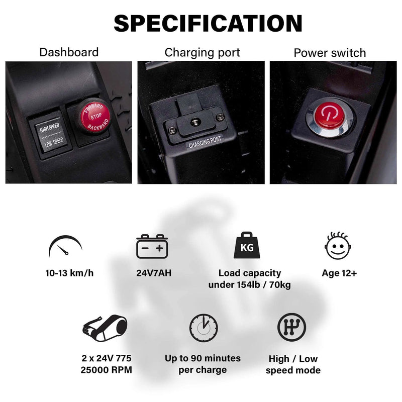 GO KART KIDS RIDE ON CAR 24V - BLANCO - EN STOCK