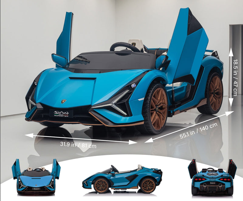 Lamborghini SIAN 24V 2 Seater Ride on Car for Kids with 4WD, Parental Remote Control, EVA Wheels, Leather Seat