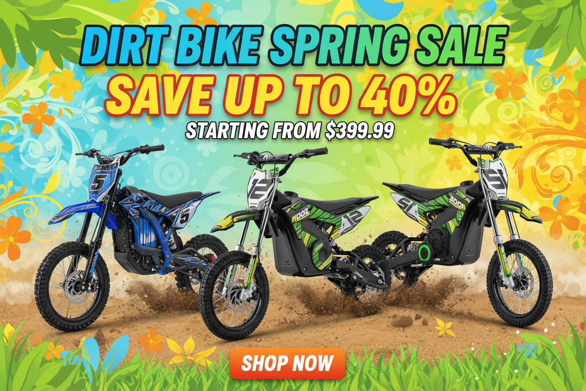 Dirt Bike Spring Sale Banner with Shop Now Button