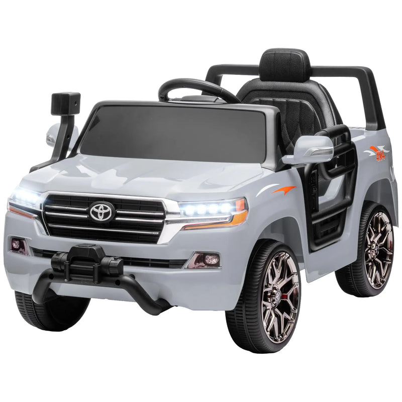 Qaba 12V Toyota LAND CRUISER Licensed Kids Car w/ Remote Control, Four Wheel Spring Suspension, Soft Start, LED Light, Grey