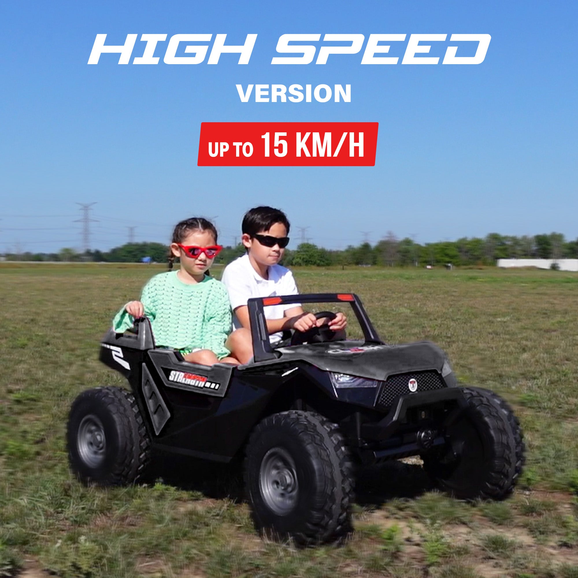 High Speed 2.0 24V Dune Buggy Off-Road UTV Limited Edition Black with Remote Control and Rubber Tires