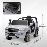 Qaba 12V Toyota LAND CRUISER Licensed Kids Car w/ Remote Control, Four Wheel Spring Suspension, Soft Start, LED Light, Grey