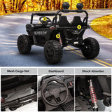 Children's off-road vehicle with labeled parts on a grassy path, followed by close-up details.