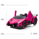 12V Pink Lamborghini Veneno 4X4 Limited Edition Ride-on Ca W/ EVA   Rubber   Wheels,   Bluetooth   &   RC