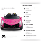 12V Pink Lamborghini Veneno 4X4 Limited Edition Ride-on Ca W/ EVA   Rubber   Wheels,   Bluetooth   &   RC