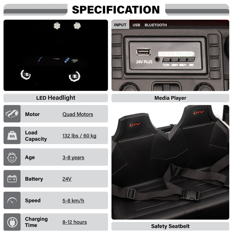 Red 24V kids ride-on jeep with spring suspension and storage