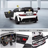 Ride-on car with openable doors and racecar spoiler