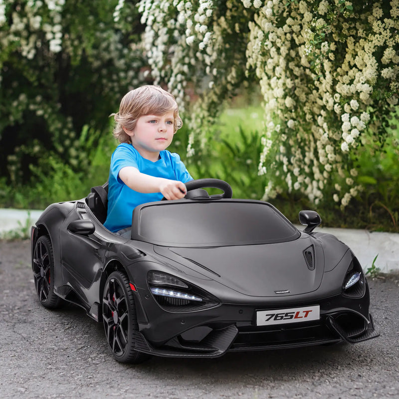 Qaba McLaren 765LT Licensed 12V Kids Electric Car w/ Scissor Doors, Transport Wheels, Remote, Slow Start, Music Horn