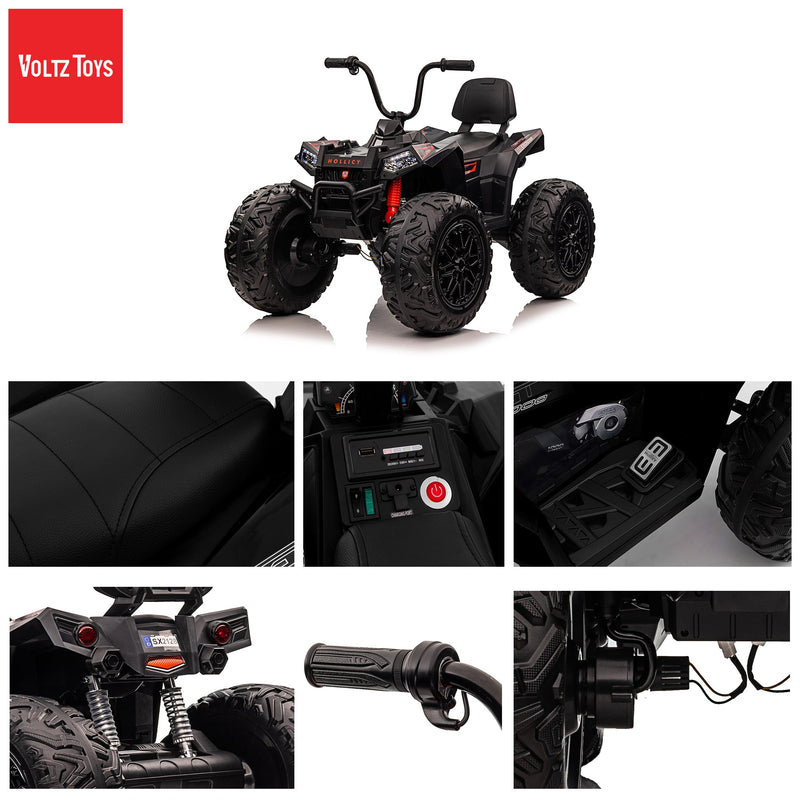 Kids Ride On Atv 12v 4x4 VTT tout-terrain avec pneus Monster, suspension indépendante, lumières réalistes et siège en cuir - Kids On Wheelz