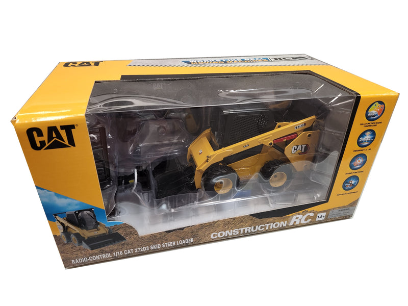 Cat 272D3 Skid Steer Loader 1:16 Diecast Radio Control (Comprend 4 outils de travail interchangeables - godet, tarière, fourches et balai), 28007