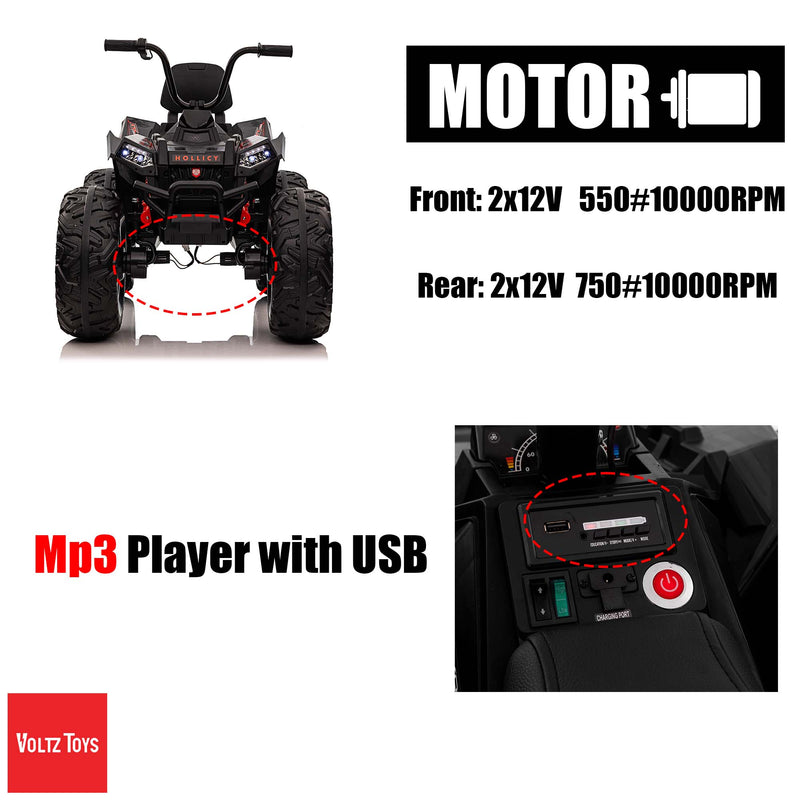 Kids Ride On Atv 12v 4x4 Off-road ATV with Monster Tires, Independent Suspension, Realistic Lights and Leather Seat - Kids On Wheelz