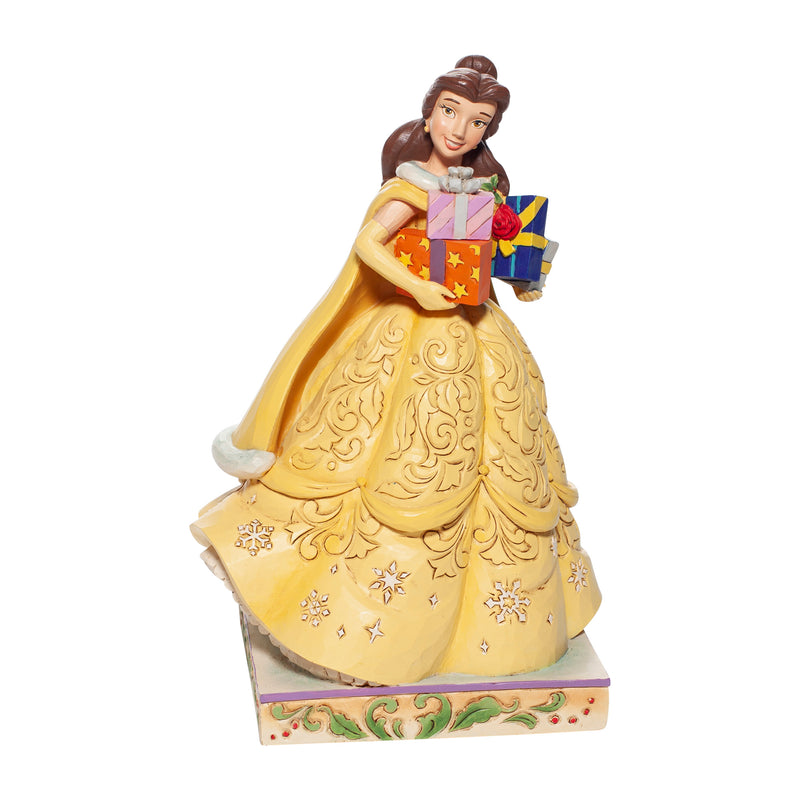 Disney Traditions Christmas Belle Figurine holding gifts