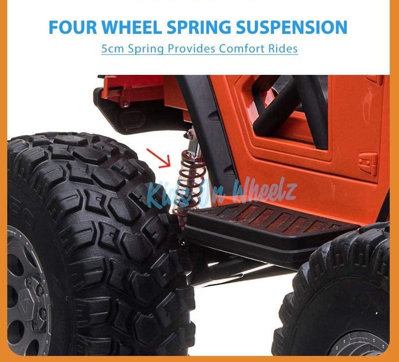 Lifted Jeep Monster Edition Ride On Car 12V 2 Seater Orange - Kids On Wheelz