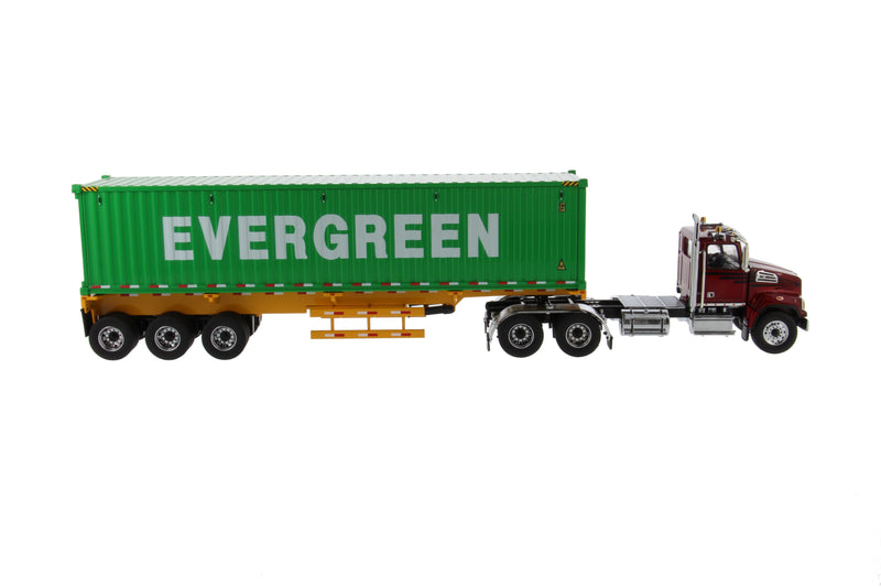 1:50 Western Star®  Diecast 4700 SB Tandem Truck-Tractor with 40′ Dry Goods Sea Container – Metallic red tractor + Yellow trailer + EverGreen container, Transport Series,  71049