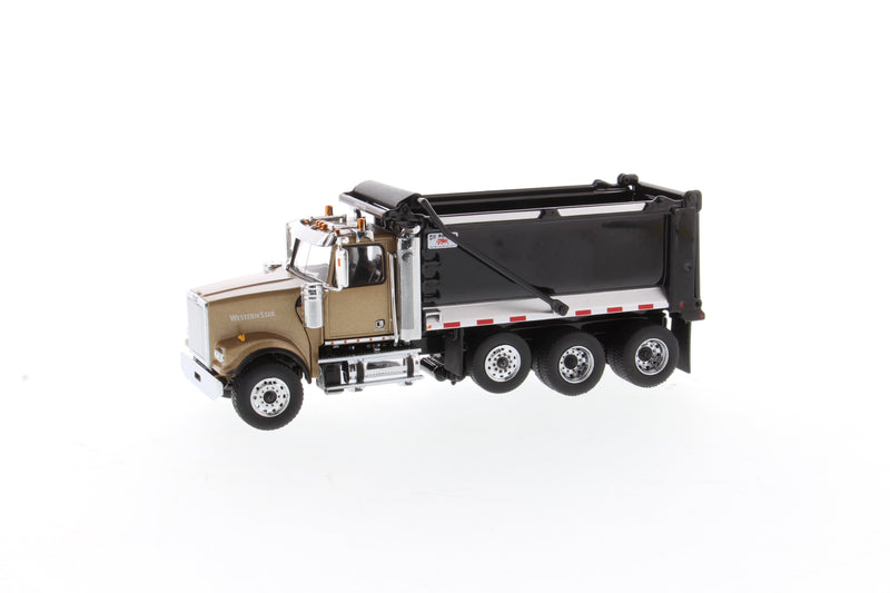 1:50 Western Star 4900 SF OX Stampede Dump Truck - Gold cab + black dump body, 71080