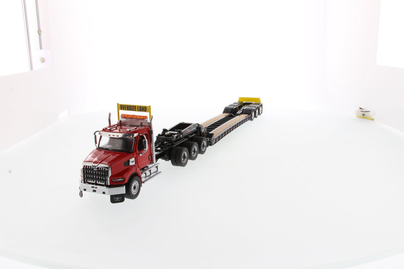 1:50 Western Star 49X SBFA Tridem Heavy-Haul Tractor and XL 120 HDG Trailer, with 2 Boosters - Red cab + black trailer, 71090