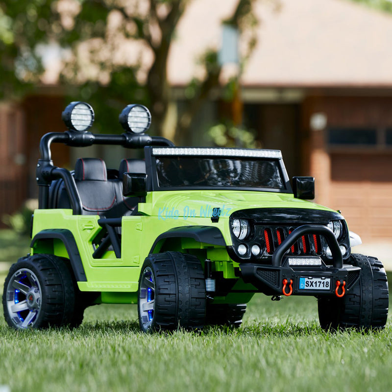 Jeep Truck 12V 2 Seater  Electric Kids' Ride On Car with Parental Remote Control- Lime Green - Kids On Wheelz