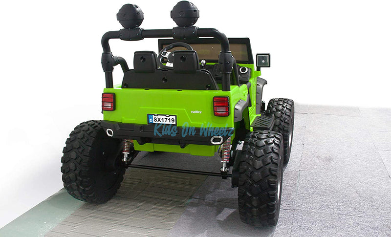 Lifted Jeep Monster Edition Ride On Car 12V 2 Seater  Lime Green - Kids On Wheelz
