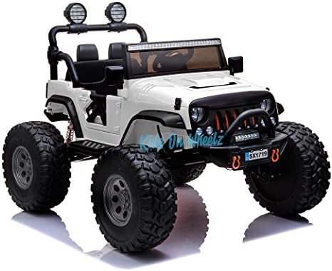 Lifted Jeep Monster Edition Ride On Car 12V 2 places Blanc - Kids On Wheelz