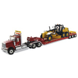 1:50 International HX520 Tandem Tractor + XL 120 Trailer, Red w/ Cat® 12M3 Motor Grader loaded including both rear boosters, 85598