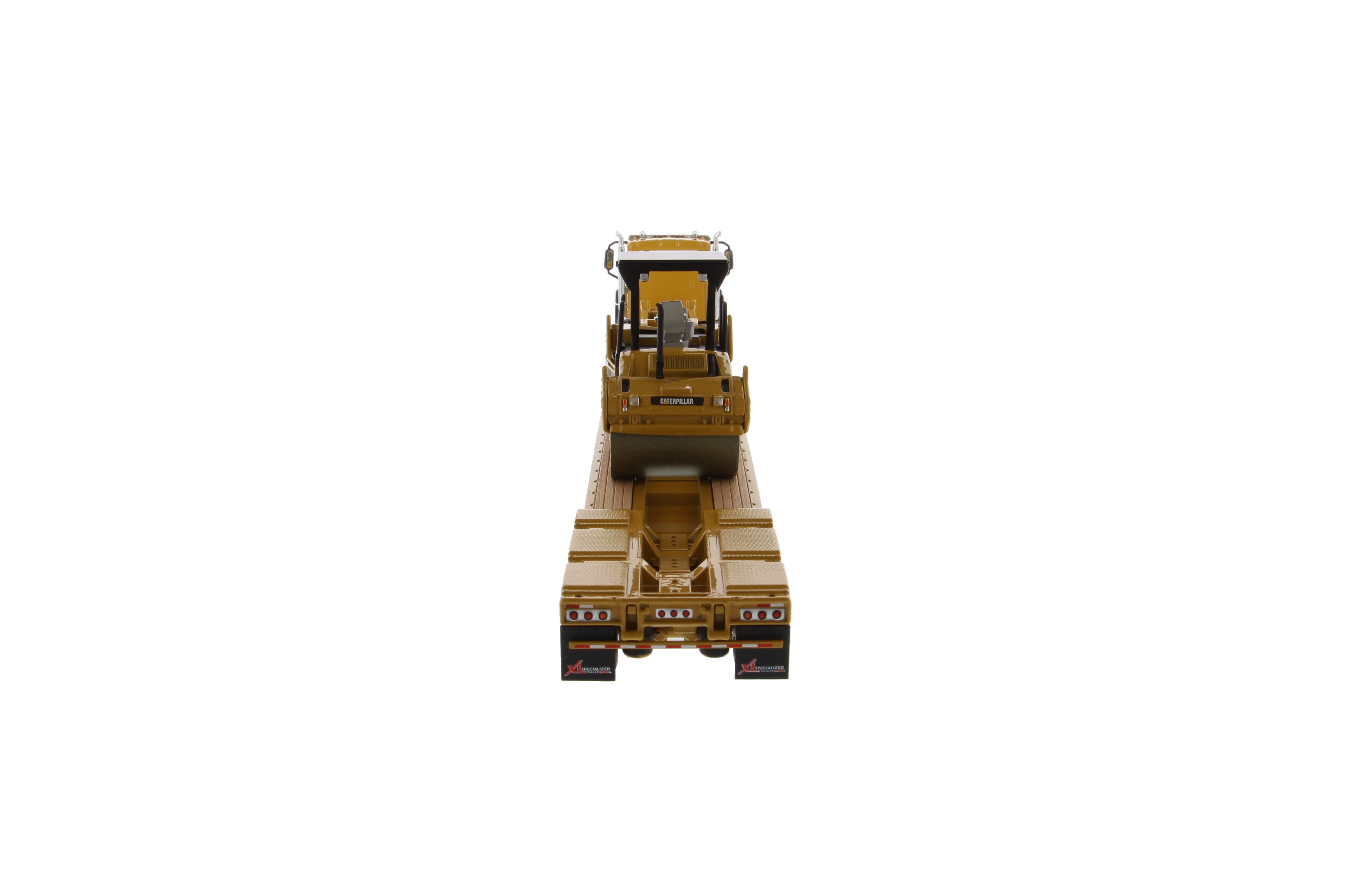 Tractor de cabina diurna Cat® CT660 a escala 1:50 y remolque HDG de bajo perfil XL120 con compactador de asfalto vibratorio Cat® CB-534D XW, 85601C