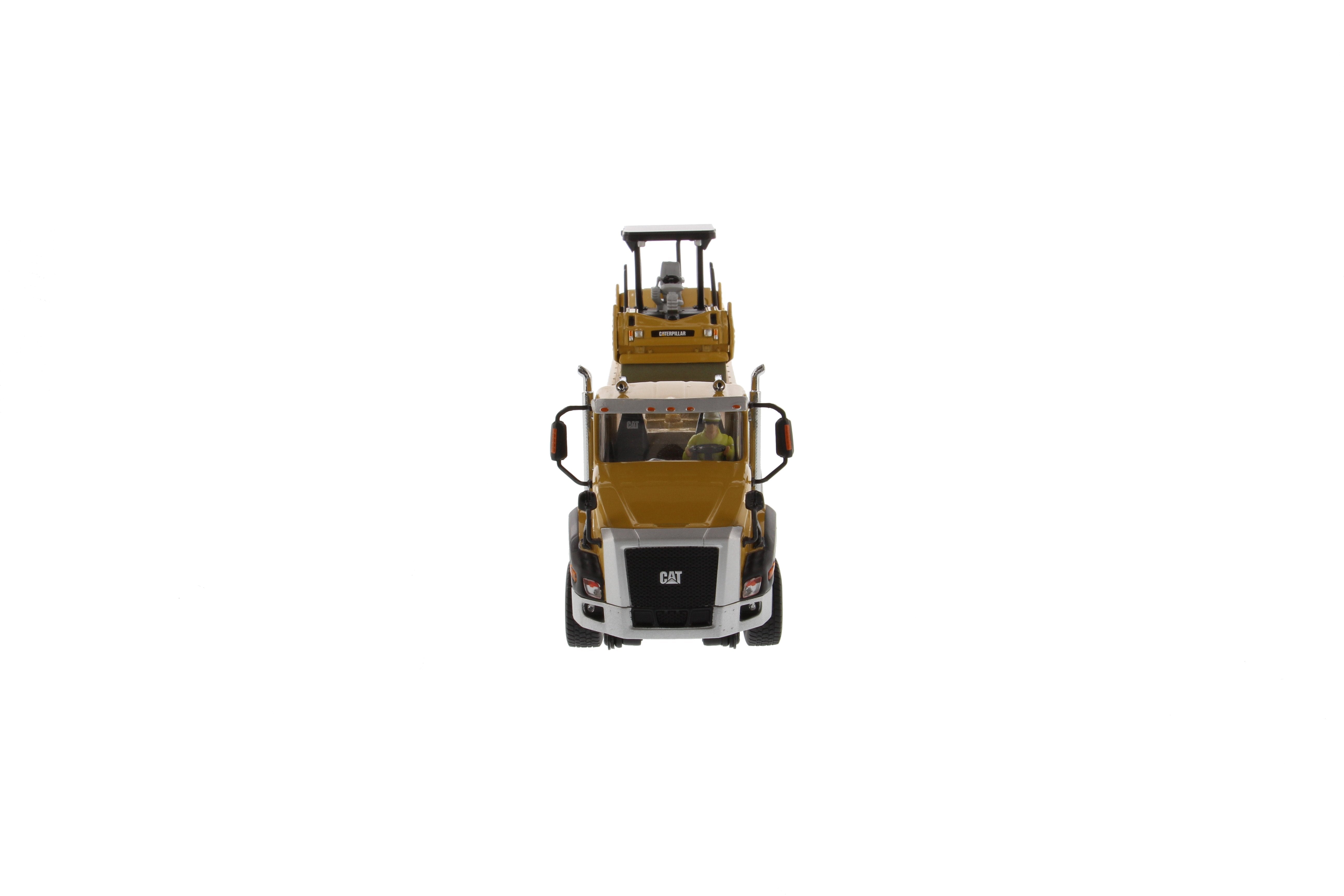 Tracteur à cabine courte Cat® CT660 1:50 et remorque HDG à profil bas XL120 avec compacteur d'asphalte vibrant Cat® CB-534D XW, 85601C