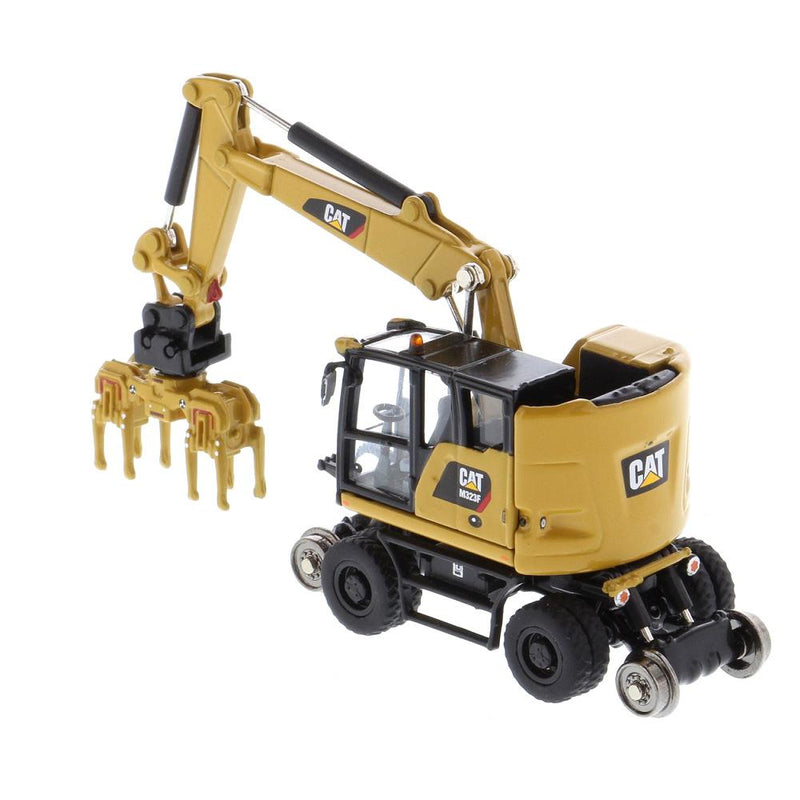 1:87 Cat® M323F Railroad Wheeled Excavator, Cat® Yellow with 3 work tools High Line Series, 85656