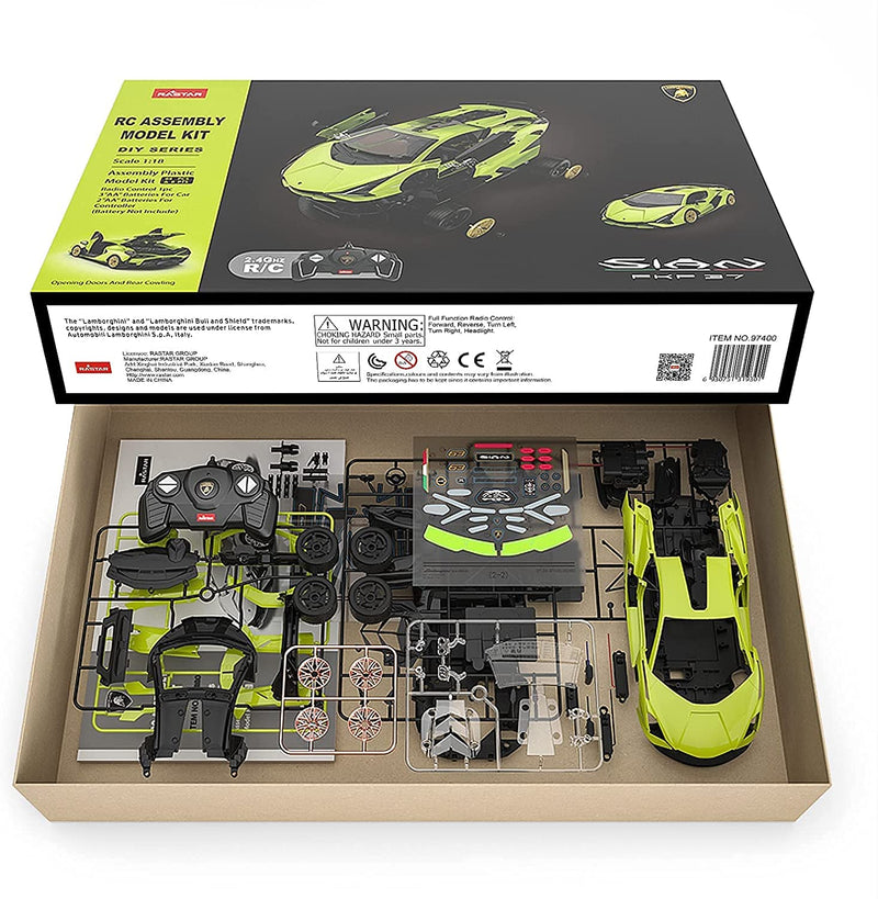 【BUILDING KIT】Rastar 1:18 Lamborghini Sian DIY Building Kit with Remote Control, 72pcs - Voltz Toys