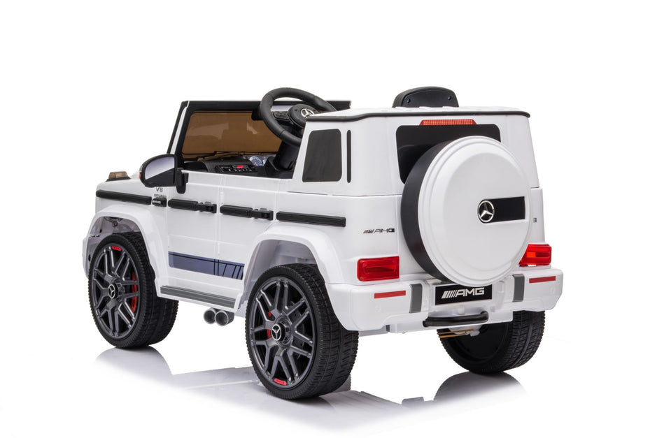 Mercedes-Benz AMG G63, Ride On Car eléctrico para niños de 12 V con control remoto para padres, luces LED, asiento de cuero y MP3- Kids On Wheelz
