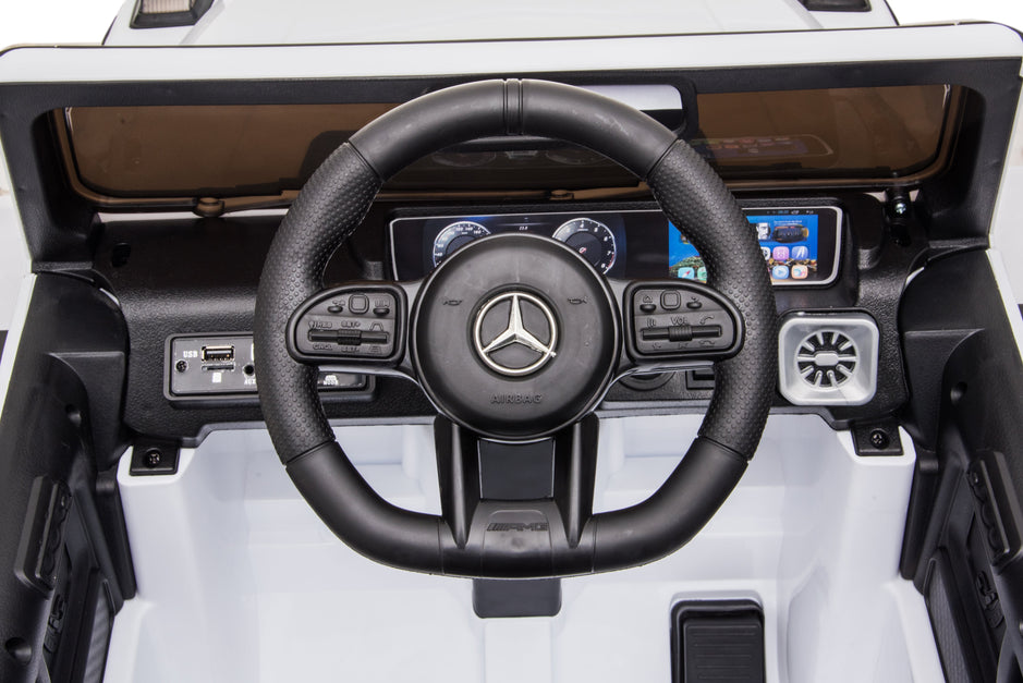 Mercedes-Benz AMG G63, Ride On Car eléctrico para niños de 12 V con control remoto para padres, luces LED, asiento de cuero y MP3- Kids On Wheelz