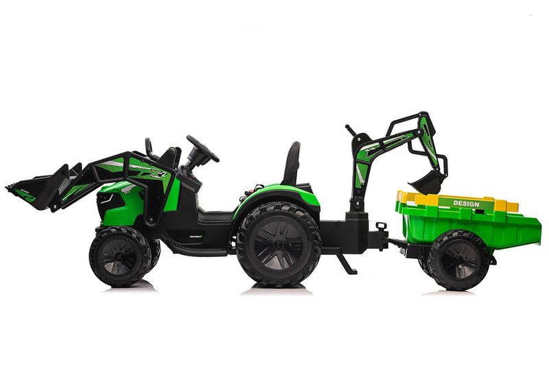 Tractor agrícola eléctrico 2023 24V Coche para niños con volquete y pala/excavadora -Kids On Wheelz