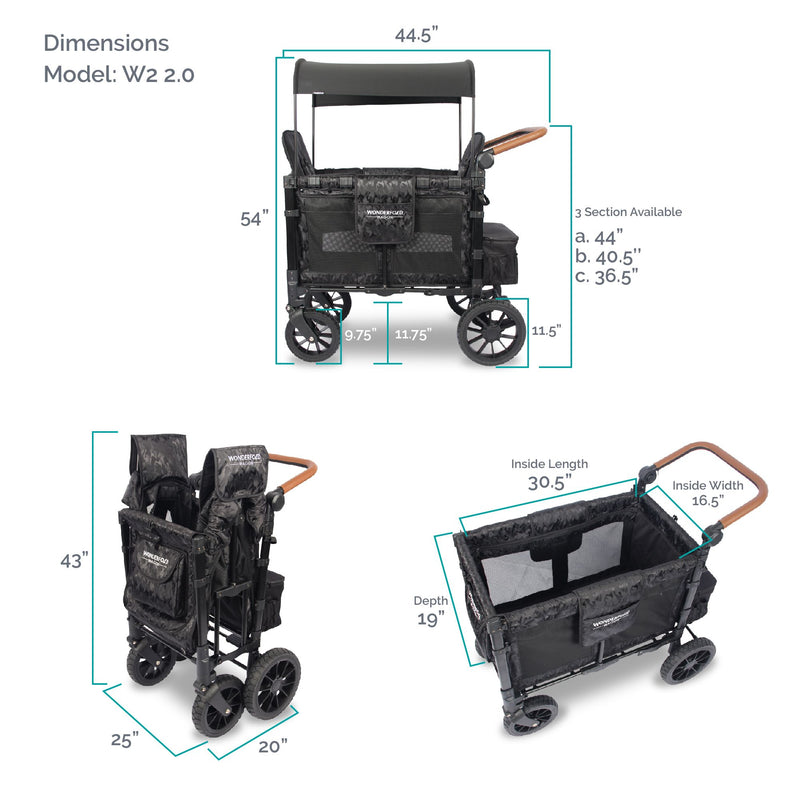 W2 Luxe Multifunctional Stroller Wagon 2 Seater Elite Black Camo BACK ORDER- WonderFold