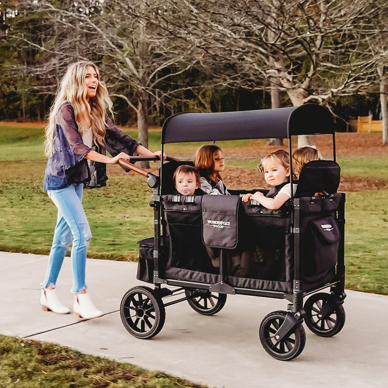 W4 Luxe Multifunctional Baby Stroller Wagon (4 Seater) Gray With Black Frame Back Order -WonderFold