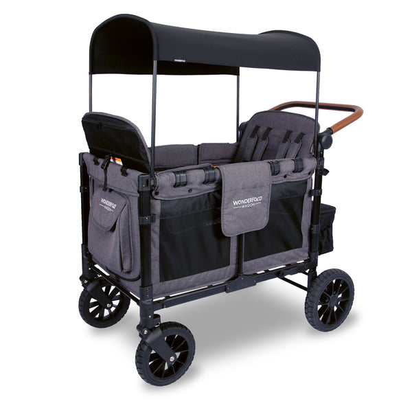 W4 Luxe Multifunctional Baby Stroller Wagon (4 Seater) Gray With Black Frame Back Order -WonderFold