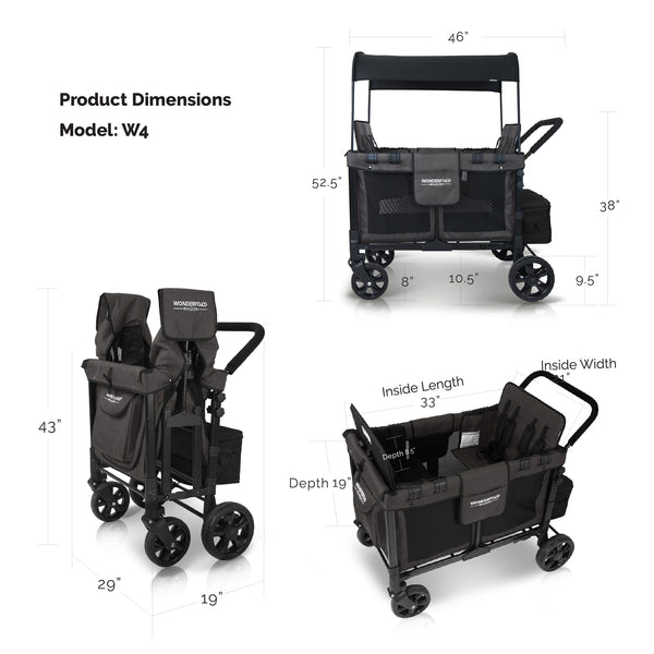 W4 Original Multifuncional Quad Stroller Wagon (4 Seater) Noble Navy - Wonderfold 