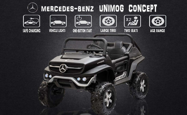 MERCEDES BENZ UNIMOG ATV 24V RIDE ON CAR 2 SEATER BLACK - KIDS ON WHEELZ - Kids On Wheelz