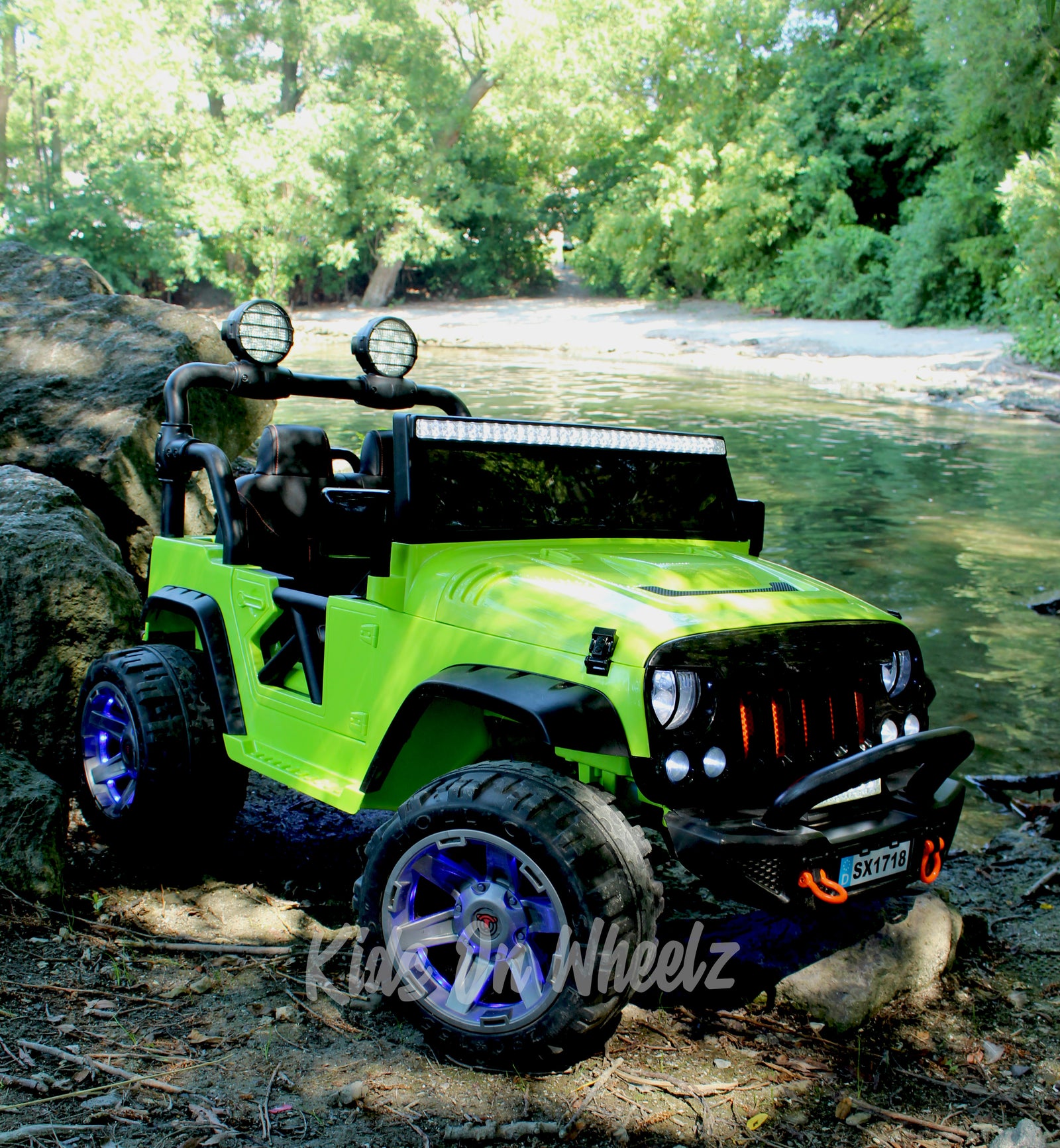 Jeep Truck 12V 2 Seater Electric Kids Ride On Car with Parental Remote Control Lime Green Kids On Wheelz