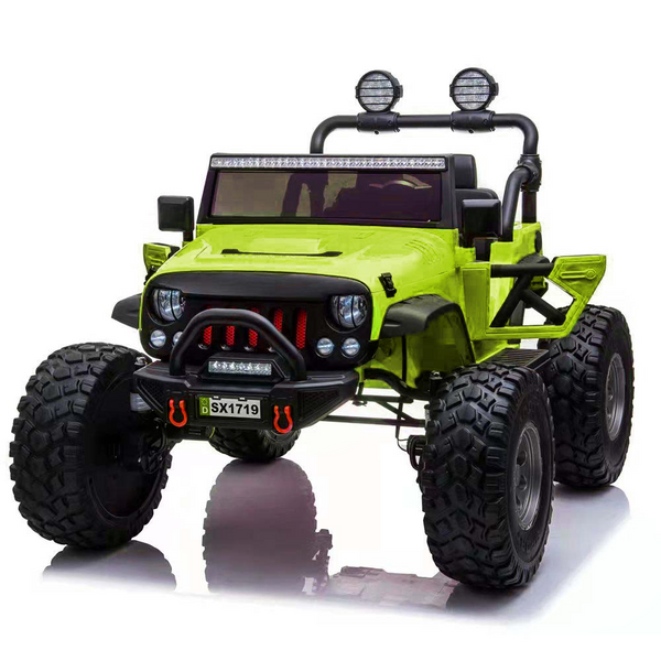 Lifted Jeep Monster Edition Ride On Car 12V 2 places vert citron - Kids On Wheelz