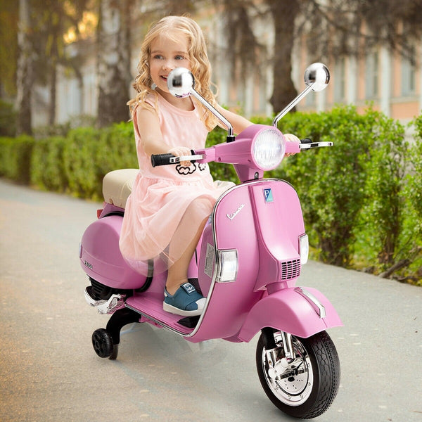 6V Kids Ride on Vespa Scooter Moto avec Phare Rose -Costway- 