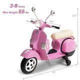 Motocicleta Vespa para niños de 6 V con faro rosa -Costway- 
