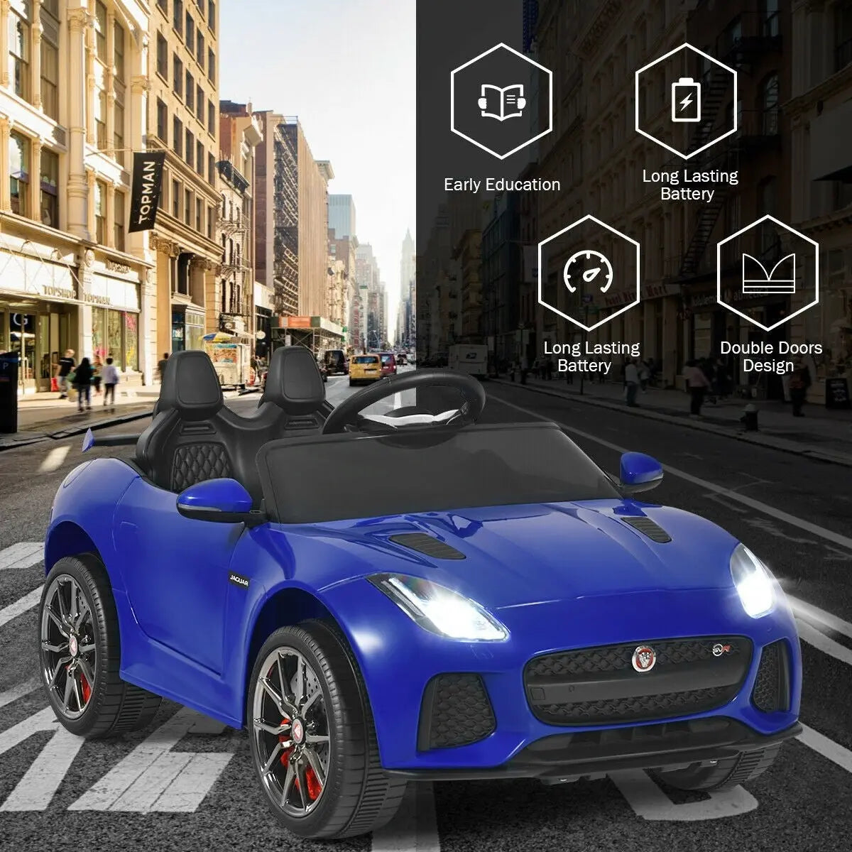 12V Jaguar F-Type SVR Ride-On Car – Blue Luxury for Kids – Kids On